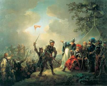 Christian August Lorentzen Dannebrog falling from the sky during the Battle of Lyndanisse, June